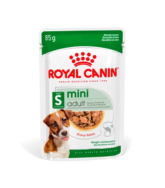 Royal Canin bocconcini in salsa per cani adulti mini, vista interna prodotto Royal Canin bocconcini in salsa per cani adulti mini, vista interna prodotto